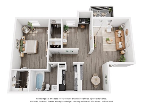 Floor plan for 1 bed, 1 bath, 791 sqft